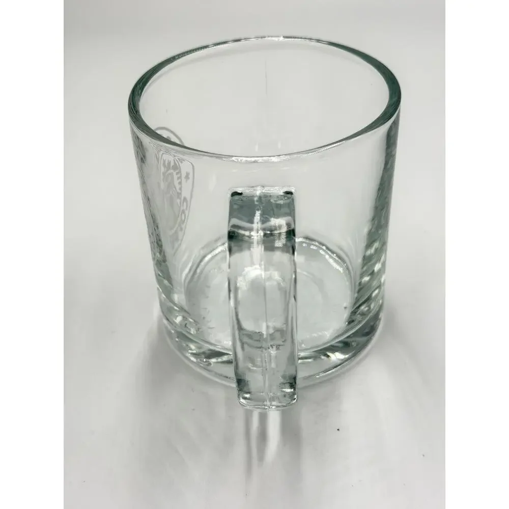 2005 Starbucks Clear Glass Etched Mermaid Light Grey Logo 12oz Coffee Mug Cup